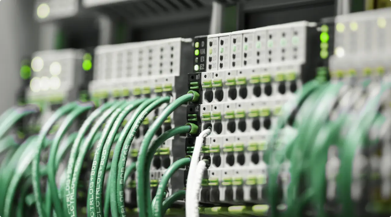 Sicherungen und Kabel im Inneren einer Windkraftanlage.